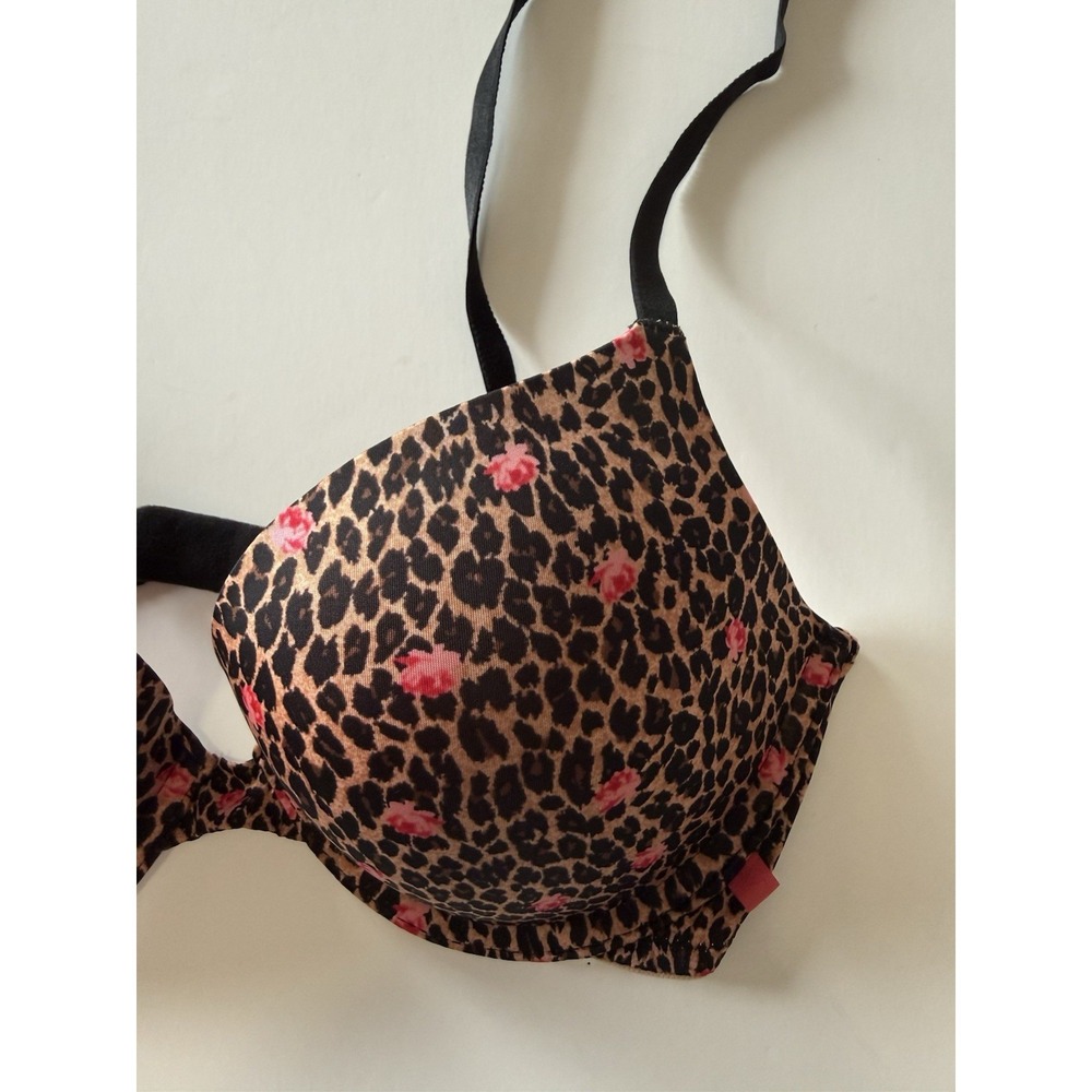 Victoria's Secret Leopard Floral Push Up Bra Padded Animal Print Adjustable 32D - Picture 5 of 15